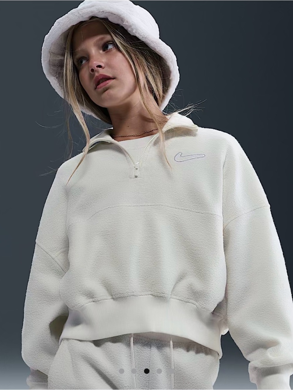NEW Nike kidsgirls Cream Quarter-Zip Fleece Cropped Pullover size small - Picture 7 of 7